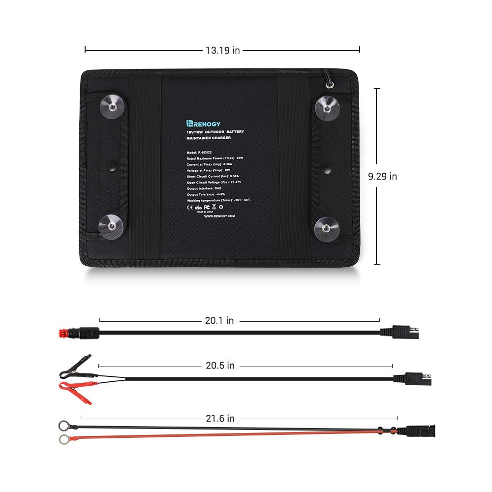 Renogy 10W Solar Trickle Charger Portable Battery Maintainer with Lighter Plug/Alligator Clips/Battery Cables for Car Boat Marine Motorcycles Truck - Image 4
