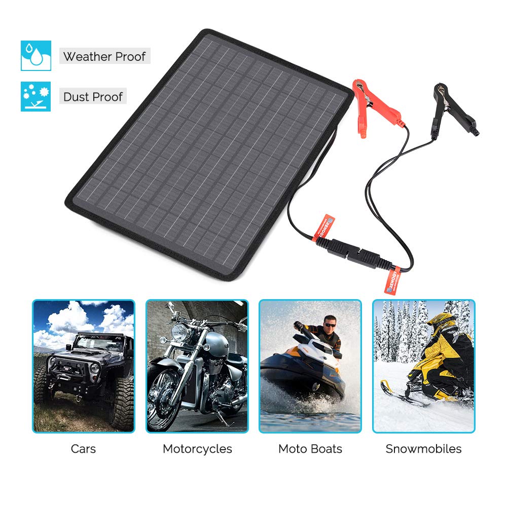 Renogy 10W Solar Trickle Charger Portable Battery Maintainer with Lighter Plug/Alligator Clips/Battery Cables for Car Boat Marine Motorcycles Truck - Image 6
