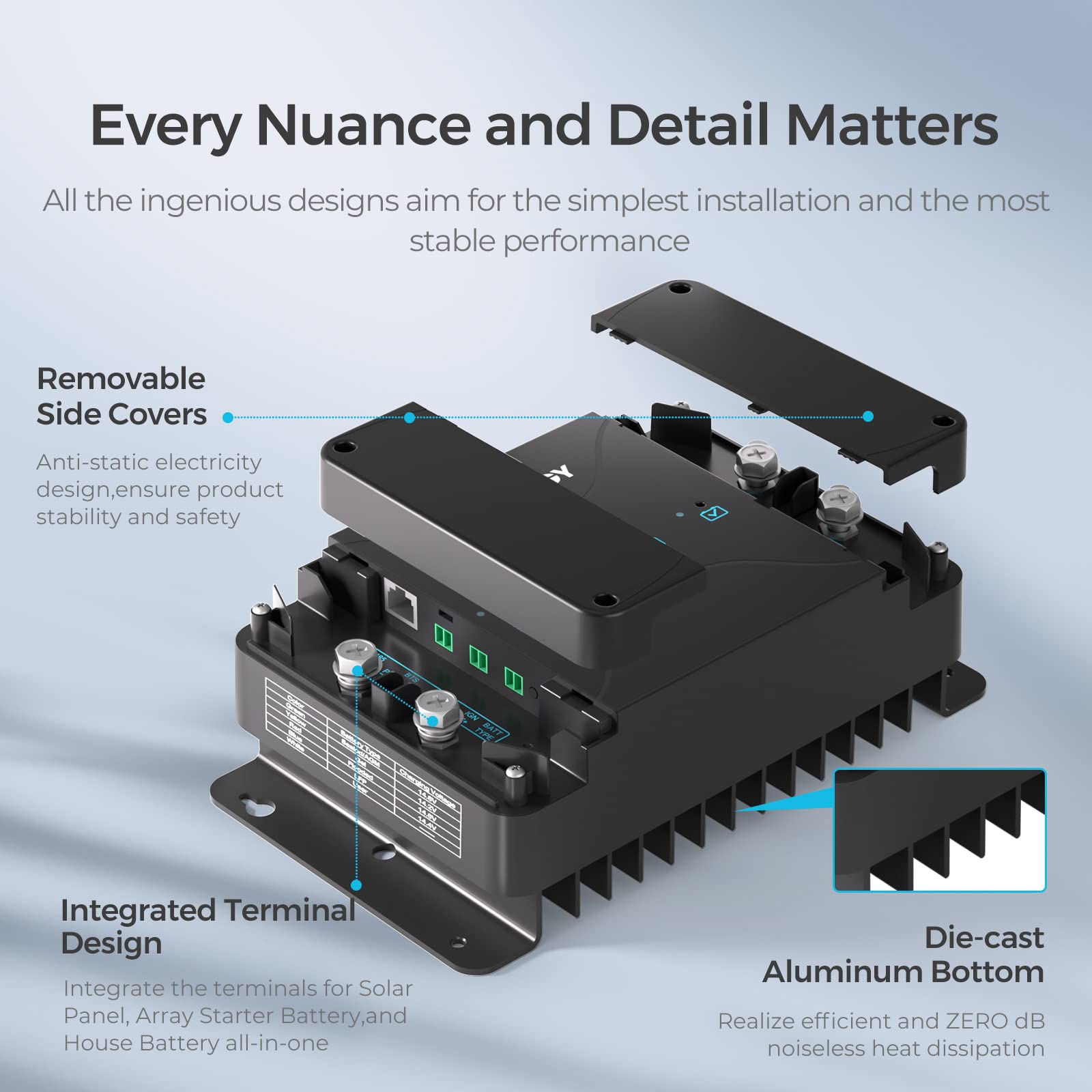 Renogy 12V 50A DC to DC Battery Charger with MPPT, On-Board Battery for Gel, AGM, Flooded and Lithium Batteries, Using Multi-Stage Charging, Solar Panel and Alternator - Image 3
