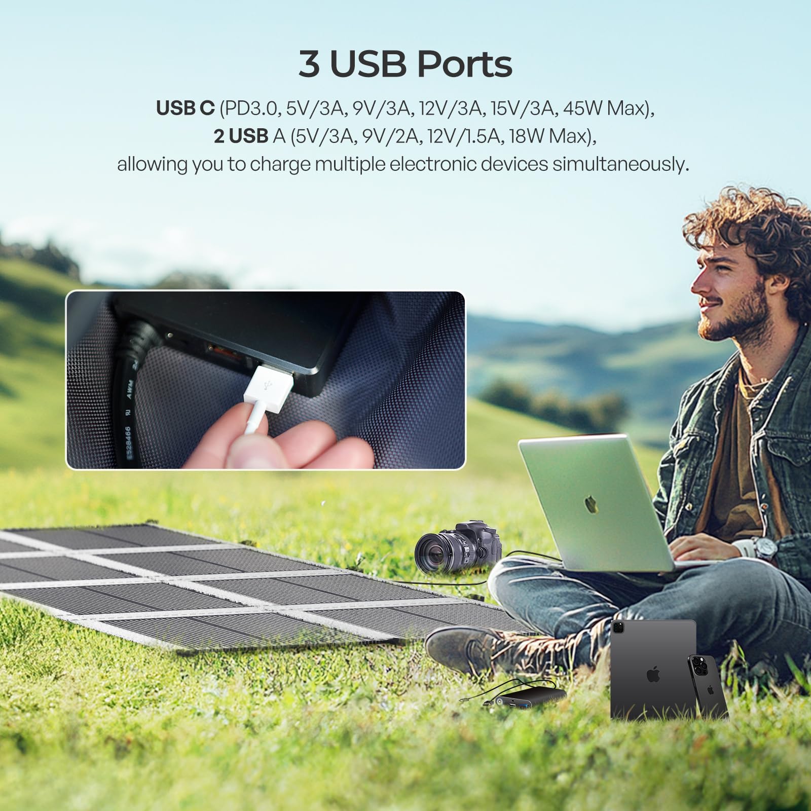Renogy 200 Watt Solar Panel Blanket, N-Type Portable Foldable Solar Panels, 25% High Efficiency Lightweight 8-Fold Space-Save, QC3.0 USB-A&Type-C Output, For Camping, RV, SUV, Marine, Off-Grid Outdoor - Image 5