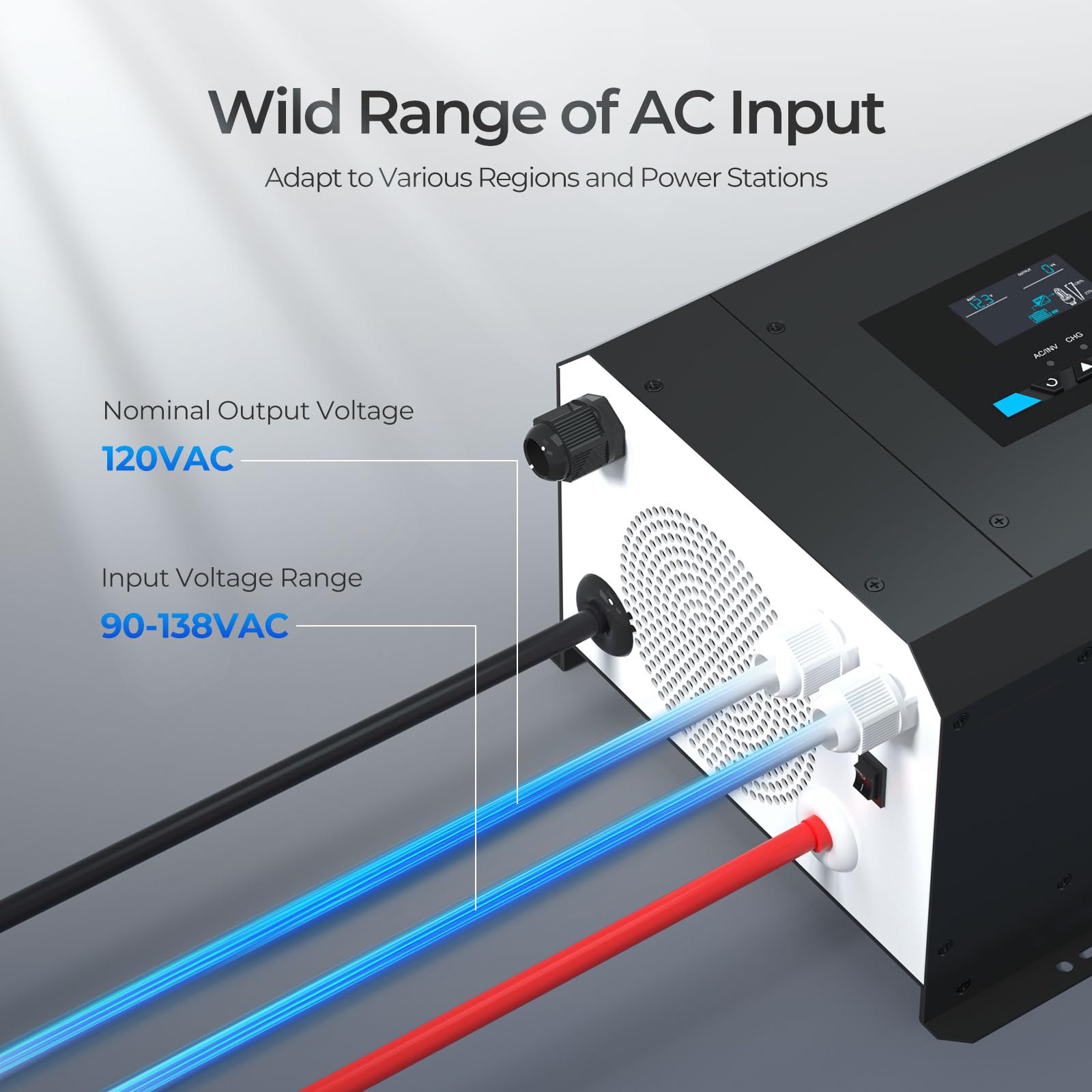 Renogy 2000w Pure Sine Wave Inverter Charger 12V DC to 120V AC Surge 6000w Off-Grid Solar Inverter Charger for RV Boat Home w/LCD Display, Auto Transfer Switch, Compatible with Lithium Battery - Image 7