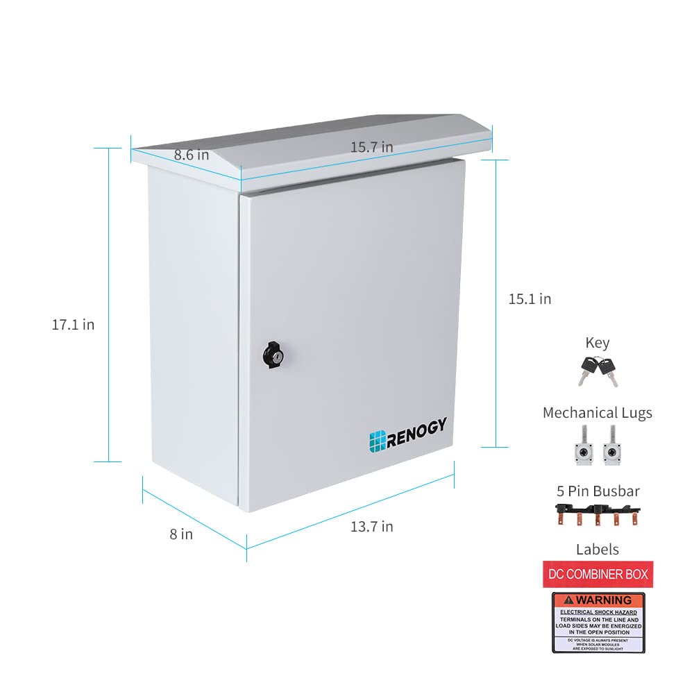 Renogy 5 String Solar PV Combiner Box for On/Off-Grid Solar Panels System, w/Built-in DIN Rail, Labels - Image 6