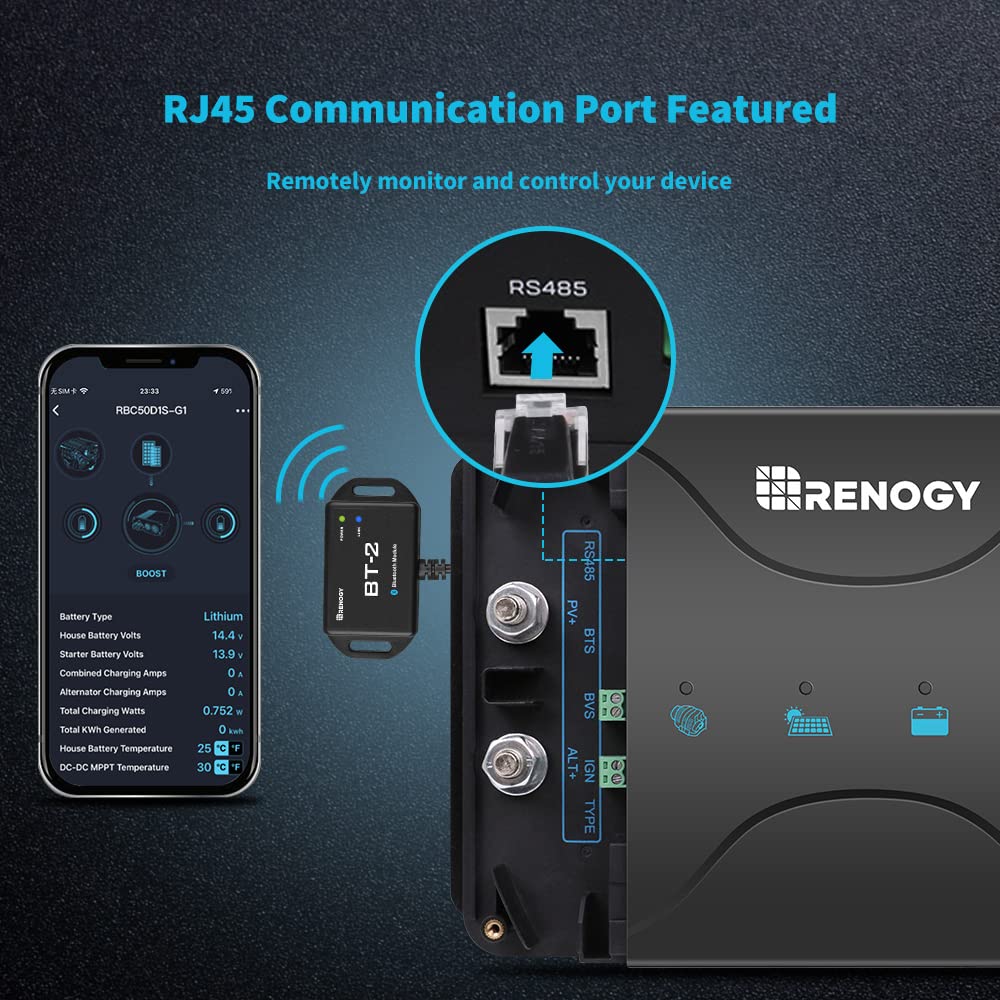 Renogy 50 Amp MPPT Charge Controller 12V MPPT Solar Charge Controller, Capable for Solar Panel and Alternator Power Input, with DC to DC Battery Charger Function, for Gel, AGM, and Lithium Batteries - Image 6